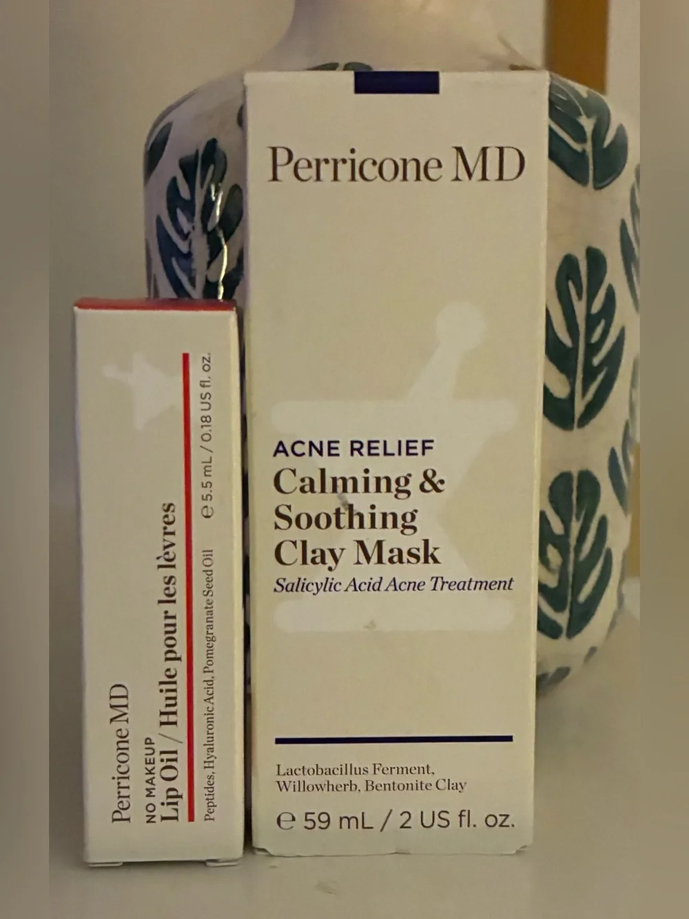 Perricone MD Acne Relief Clay Mask 2 oz & No Makeup Lip Oil 0.18 oz Set